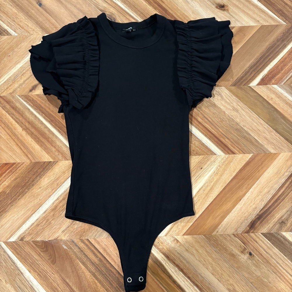 Express Black Ruffled Sleeve Bodysuit